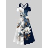 ROSE GAL Matchable Couples Hawaiian Men Shirt and Women Cold Shoulder Crisscorss Short Sleeves Midi Dress(Women/White)