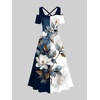 ROSE GAL Matchable Couples Hawaiian Men Shirt and Women Cold Shoulder Crisscorss Short Sleeves Midi Dress(Women/White)